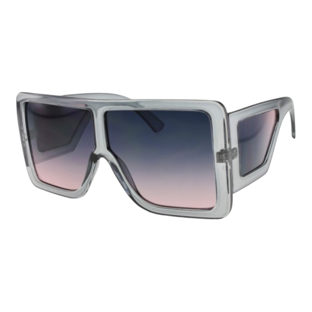 Wet But Not Wild Oversized Shield Square Sunglasses Black Frame Black/Pink Lens